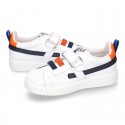 New Washable leather tennis shoes with velcro strap and ELASTIC BANDS design.