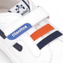 New Washable leather tennis shoes with velcro strap and ELASTIC BANDS design.