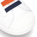 New Washable leather tennis shoes with velcro strap and ELASTIC BANDS design.