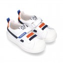 New Washable leather tennis shoes with velcro strap and ELASTIC BANDS design.