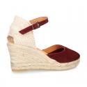 Classic Suede leather wedge sandals espadrille shoes .