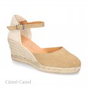 Classic Suede leather wedge sandals espadrille shoes .