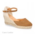 Classic Suede leather wedge sandals espadrille shoes .