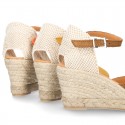 Classic Suede leather wedge sandals espadrille shoes .