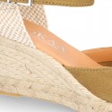 Classic Suede leather wedge sandals espadrille shoes .