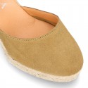 Classic Suede leather wedge sandals espadrille shoes .