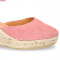 Classic Suede leather wedge sandals espadrille shoes .