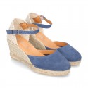 Classic Suede leather wedge sandals espadrille shoes .