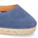 Classic Suede leather wedge sandals espadrille shoes .