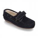 Suede leather Moccasin shoes with VELCRO STRAP closure design.