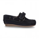 Suede leather Moccasin shoes with VELCRO STRAP closure design.