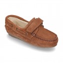 Suede leather Moccasin shoes with VELCRO STRAP closure design.