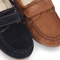 Suede leather Moccasin shoes with VELCRO STRAP closure design.