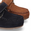 Suede leather Moccasin shoes with VELCRO STRAP closure design.