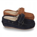 Suede leather Moccasin shoes with VELCRO STRAP closure design.