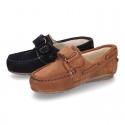 Suede leather Moccasin shoes with VELCRO STRAP closure design.