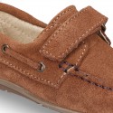 Suede leather Moccasin shoes with VELCRO STRAP closure design.