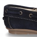 Suede leather Moccasin shoes with VELCRO STRAP closure design.