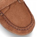 Suede leather Moccasin shoes with VELCRO STRAP closure design.