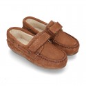 Suede leather Moccasin shoes with VELCRO STRAP closure design.