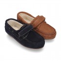 Suede leather Moccasin shoes with VELCRO STRAP closure design.