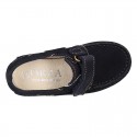 Suede leather Moccasin shoes with VELCRO STRAP closure design.