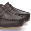 Classic SOFT leather Moccasin shoes with detail mask in brown color.