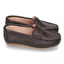 Classic SOFT leather Moccasin shoes with detail mask in brown color.