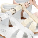 METAL leather Little caged Sandal shoes with buckle fastening.