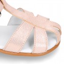 METAL leather Little caged Sandal shoes with buckle fastening.