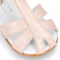 METAL leather Little caged Sandal shoes with buckle fastening.