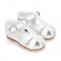 METAL leather Little caged Sandal shoes with buckle fastening.