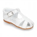 METAL leather Little caged Sandal shoes with buckle fastening.