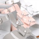 Patent leather Little T-Strap Sandal shoes with buckle fastening and with bows and pearls design.