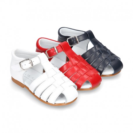 Nappa leather little Sandal shoes with buckle fastening.