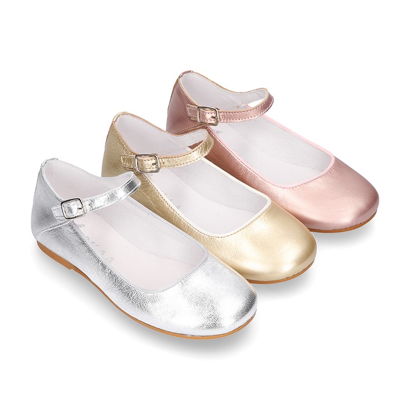 SOFT METAL leather halter girl Mary Jane shoes with buckle fastening. M180  | OkaaSpain