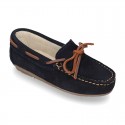 Classic Suede leather Moccasin shoes with Bows in leather color design.
