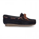 Classic Suede leather Moccasin shoes with Bows in leather color design.