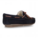 Classic Suede leather Moccasin shoes with Bows in leather color design.