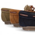 Classic Suede leather Moccasin shoes with Bows in leather color design.