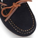 Classic Suede leather Moccasin shoes with Bows in leather color design.