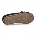 Classic Suede leather Moccasin shoes with Bows in leather color design.
