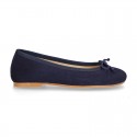 Classic suede leather ballet shoes with adjustable ribbon.