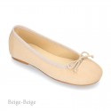 Classic suede leather ballet shoes with adjustable ribbon.