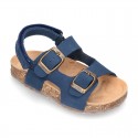 Nobuck leather sandals BIO style with velcro strap and side buckles for kids.