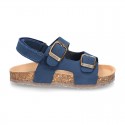 Nobuck leather sandals BIO style with velcro strap and side buckles for kids.