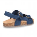 Nobuck leather sandals BIO style with velcro strap and side buckles for kids.