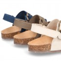 Nobuck leather sandals BIO style with velcro strap and side buckles for kids.