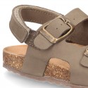 Nobuck leather sandals BIO style with velcro strap and side buckles for kids.