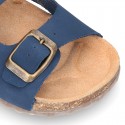 Nobuck leather sandals BIO style with velcro strap and side buckles for kids.